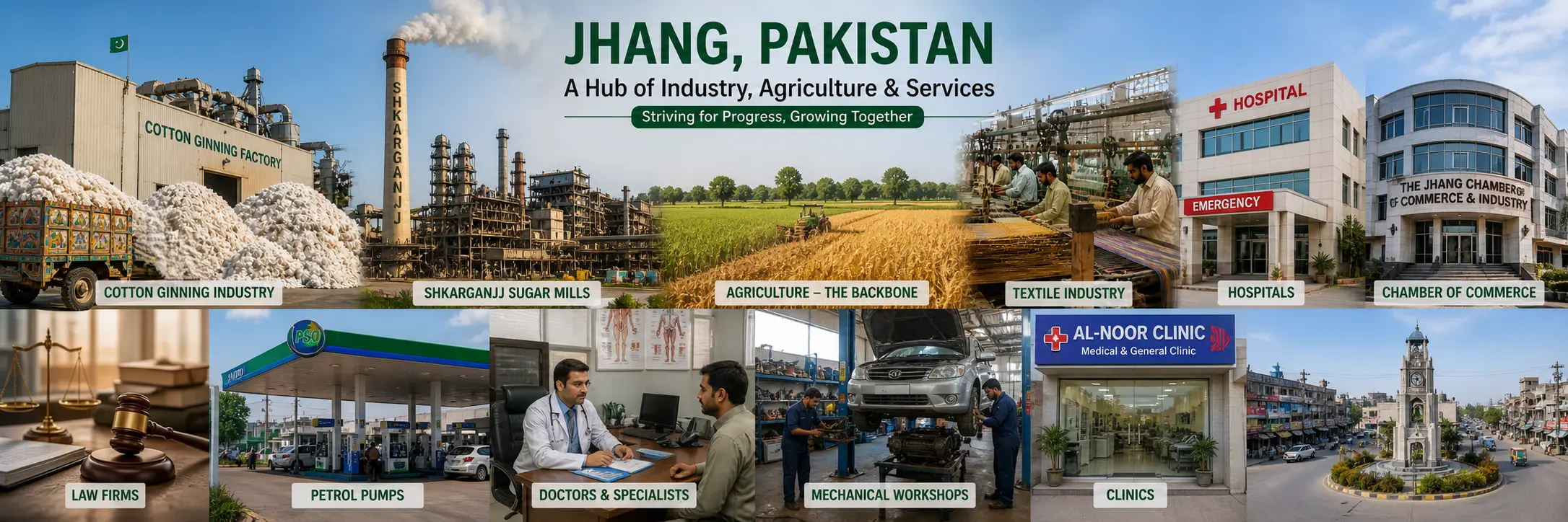 Major industries of Jhang including textile cotton ginning sugar mills and agriculture